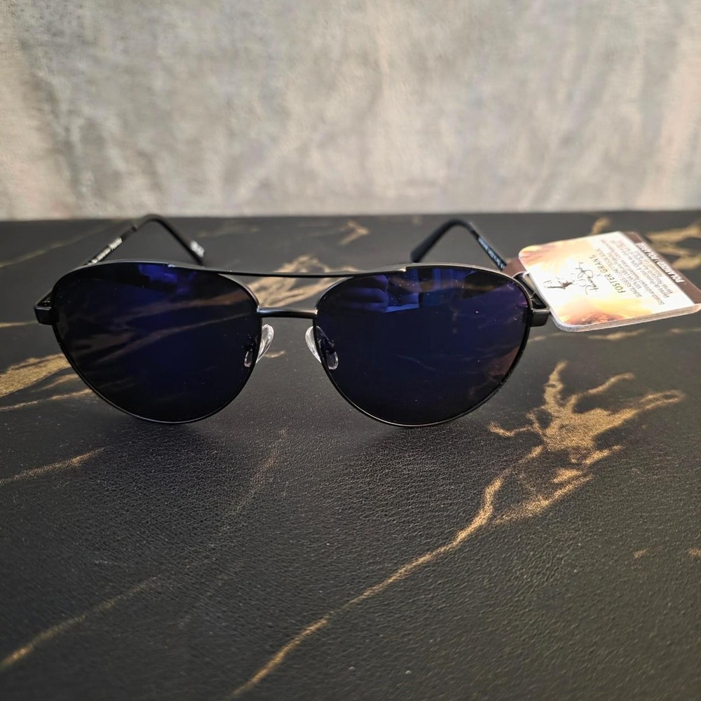 Foster Grant Aviator Sunglasses Dark Blue Lenses Silver Metal Frame NWT